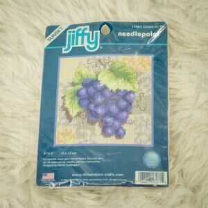 Dimensions Jiffy Grapes On Tile Print Wool Yarn Needlepoint 5 x 5 Square 17061